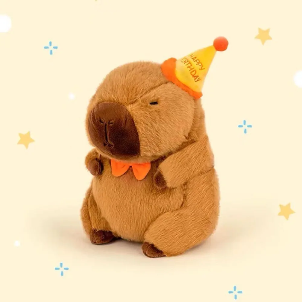 Happy Birthday Hat Capybara Doll 30cm Super Soft Plush Capibara Toys Home Decor Cartoon Anime Stuffed Animal Doll