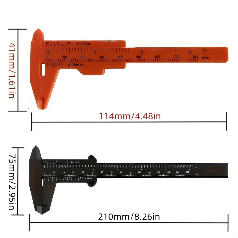 3-Pack Plastic Vernier Calipers Set - Dual Scale Gauge Micrometer Measuring Tool Metric & Imperial - No Assembly & Battery-Free