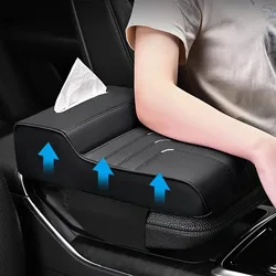 Car Armrest Cushion with Storage Premium Faux Leather Multi-Function Center Console Pad with Tissue Holder for Enhanced Comfort