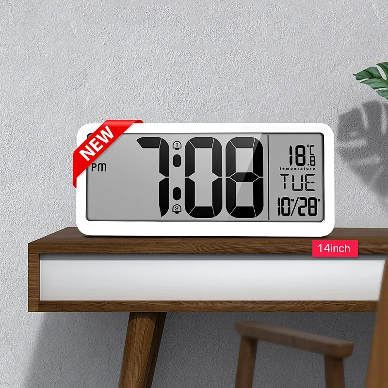 Large Screen LCD Digital Alarm Clock Perpetual Calendar Electronic Wall Clock Simple Bedroom Bedside Music Display Timepiece