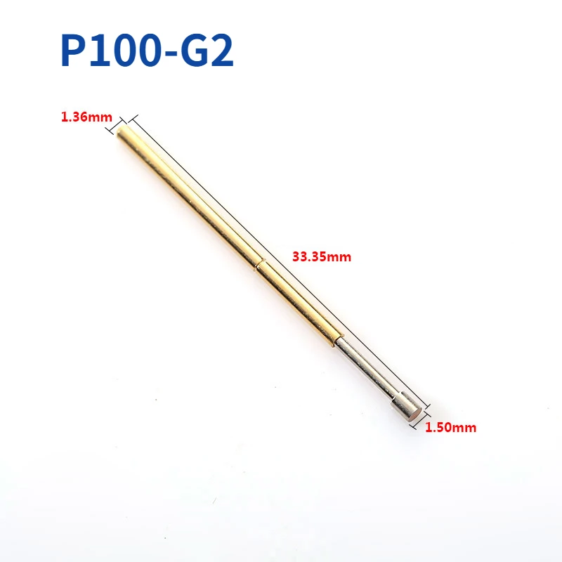 100 Pcs/pack P100-G2 Flat Spring Test Pin 1.36mm Outer Diameter 33.35mm Pin Length for Circuit Board Test