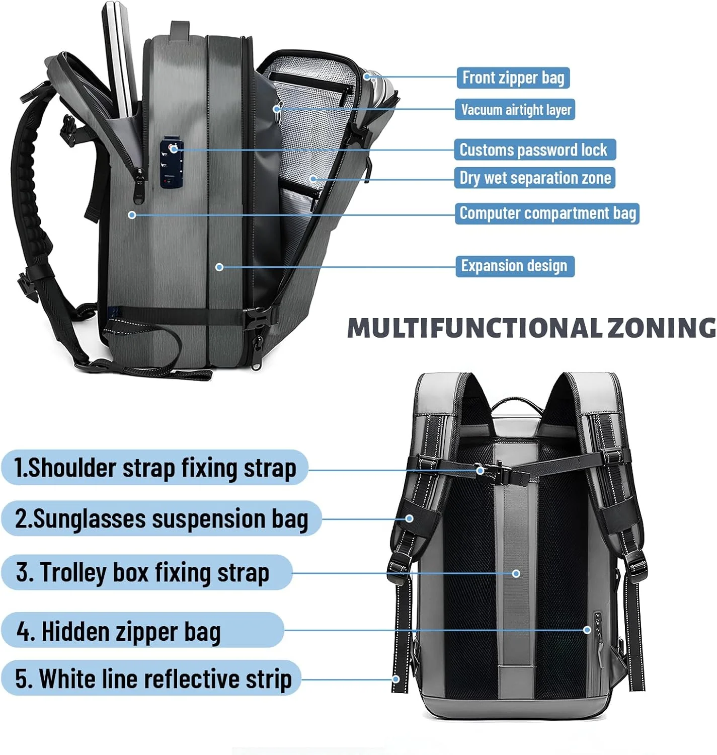 Expandable Business Travel Backpack Air Bag Vacuum Backpack with Pump Carry-on Flight Approved 17inch Laptop Backpack School Bag