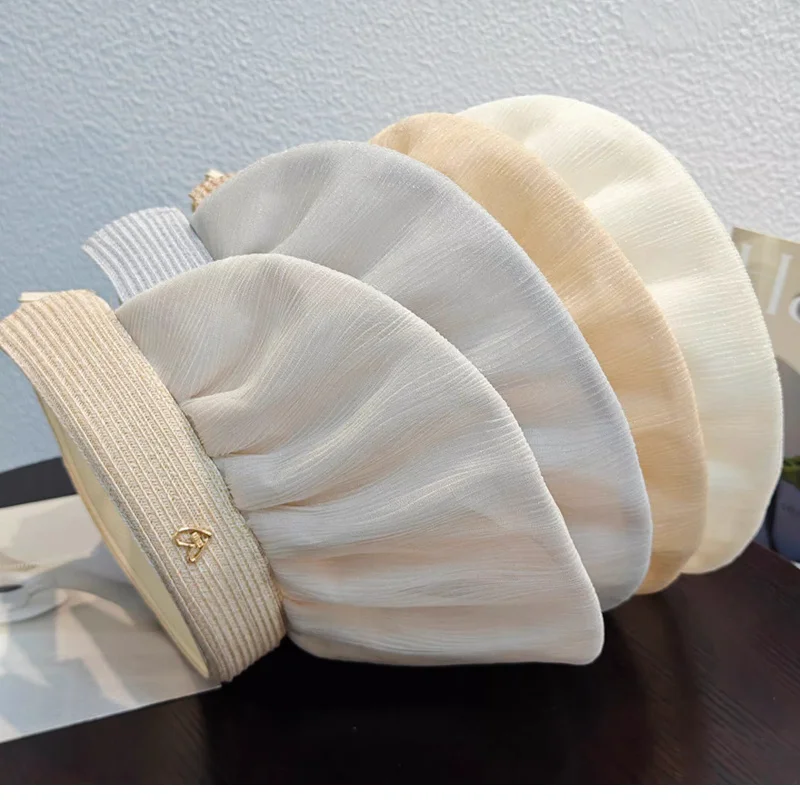 Women's Foldable Summer Sun Hat Pleated Design Open-top Hat For Beach Vacations Adjustable Sun Hat Korean-style Hats