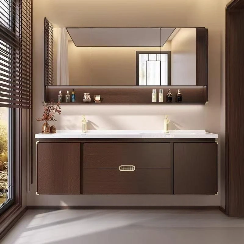 Ebony ceramic integrated bathroom cabinet smart bathroom wash basin solid wood washbasin wash combination