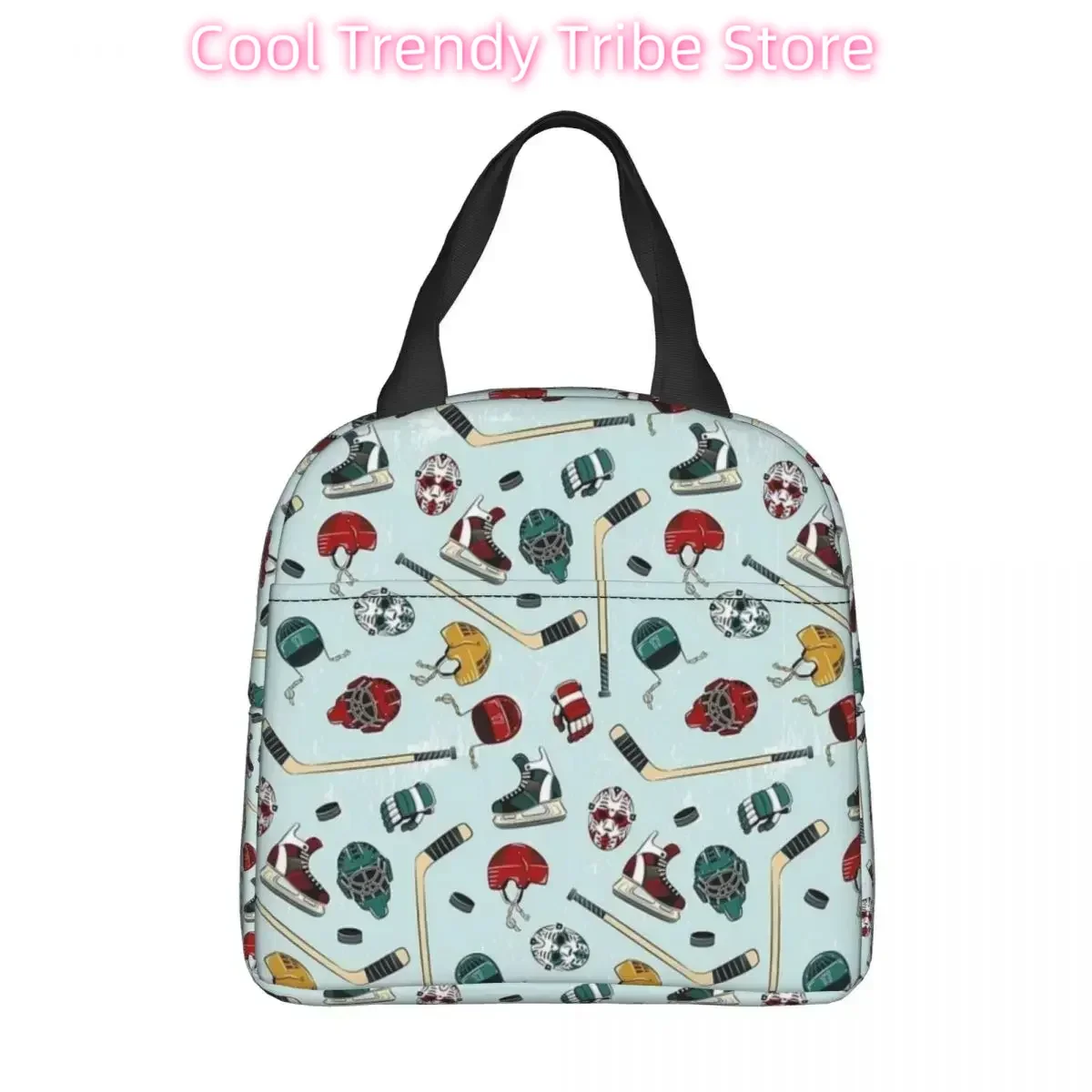 Colorful Bright Ice Hockey Insulated Lunch Bag Thermal Bag Meal Container Large Tote Lunch Box Food Bag Work Outdoor