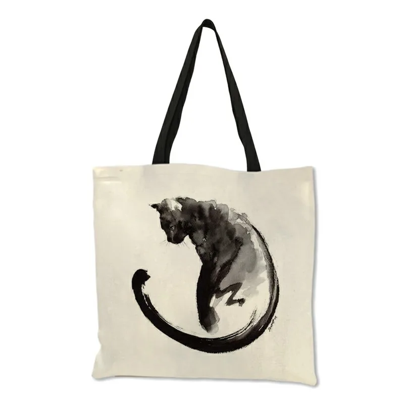 Design Bags Women Bag 2019 Sumi Black Cat Print Shopper Bag Handbag Office Reusable Casual Shoulder Bags B06060