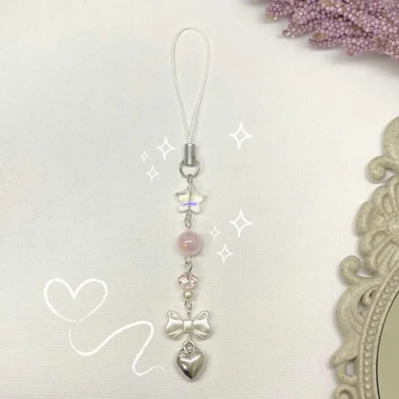 Love phone charm handmade beaded fairy core keychain