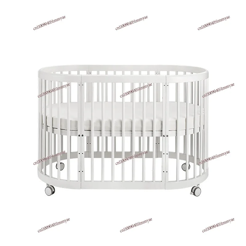

Oval crib Multifunctional pine children's bed European white newborn baby movable splicing bed