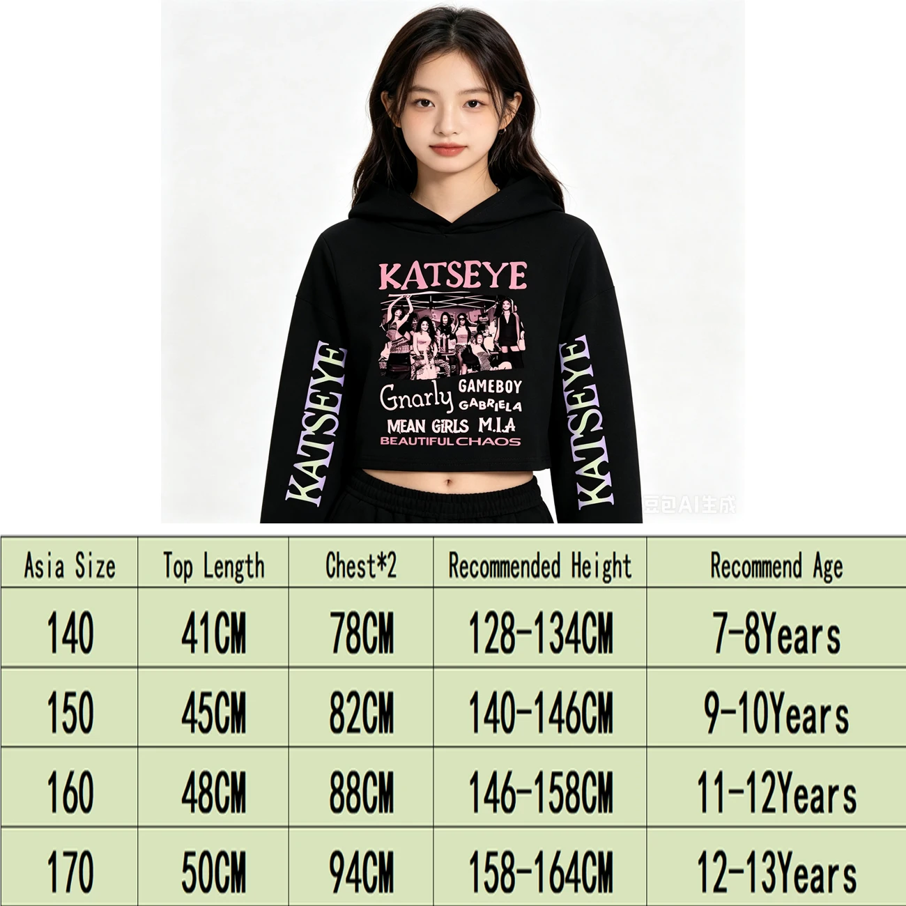 Kpop KATSEYE Music Idol Cartoon Short Tops Casual Sport Kid Hoodies Girls Sweatshirt Tracksuit Long Sleeve Jogging Pullover 4-13