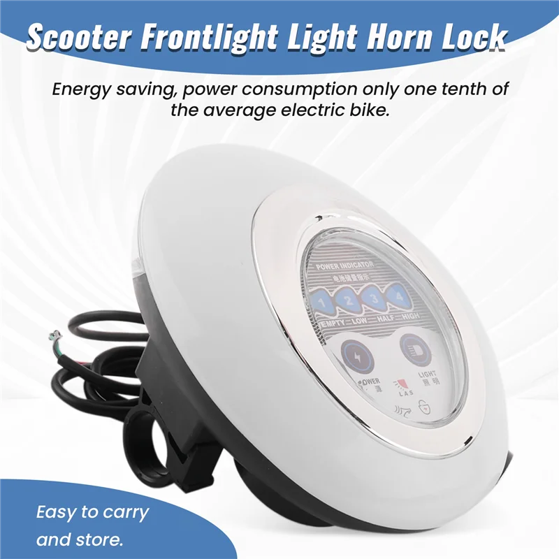 

Compact 3 In1 LED Headlight Electric Bike Scooter Frontlight Light Horn Lock Instrument Panel Horn Instrument Headlight