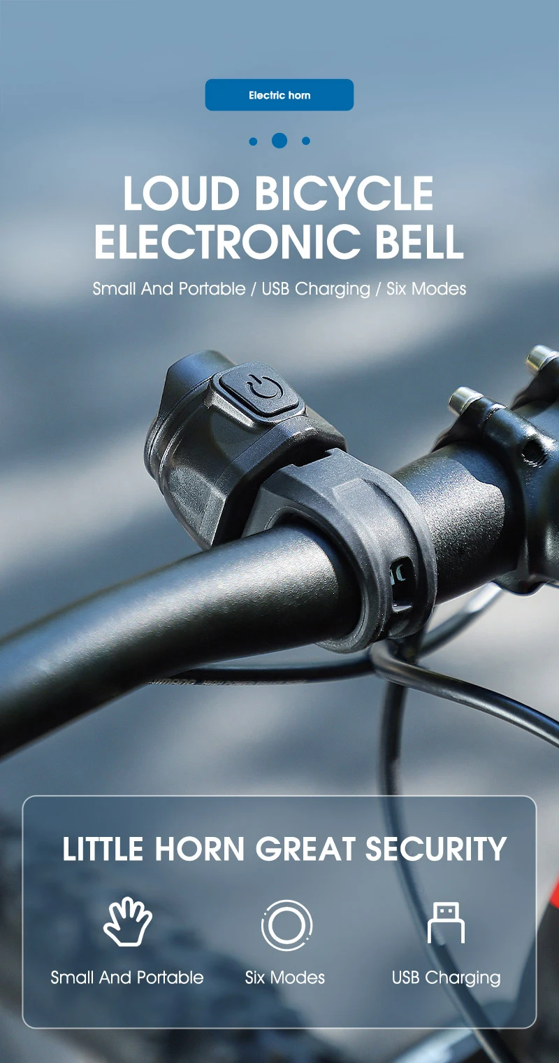 WEST BIKING Fahrrad-Elektroklingel USB-Lade-Lautsprecher Sicherheitswarnalarmhorn MTB Rennrad Lenkerhorn Fahrradzubehör – Detail 1