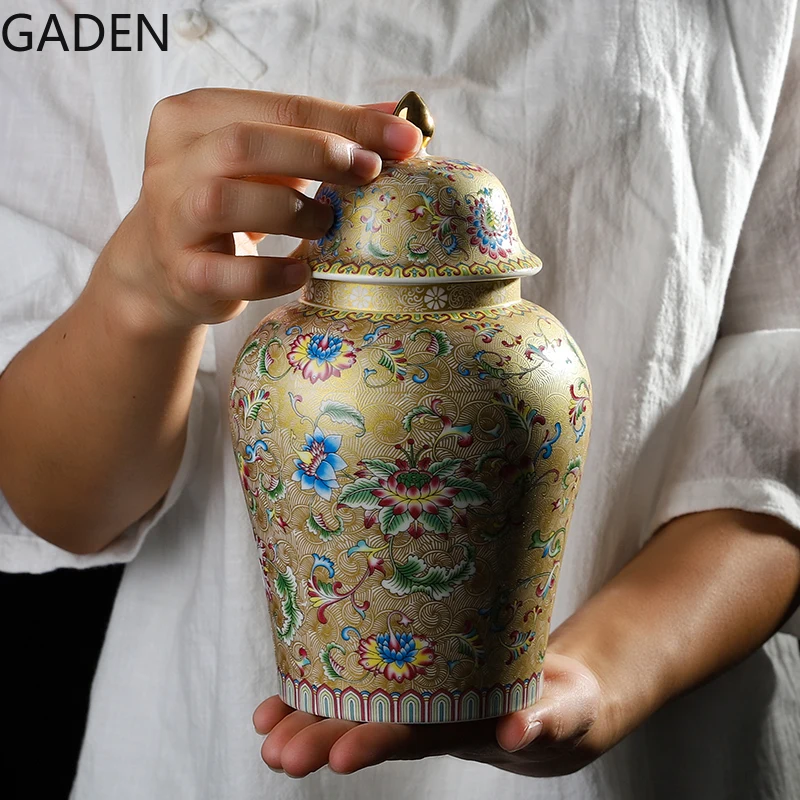 

Household Ceramic Tea Caddy Large Ginger Pot Decoration Storage Tank Living Room Desktop Decoration Jar Home Storage Supplies