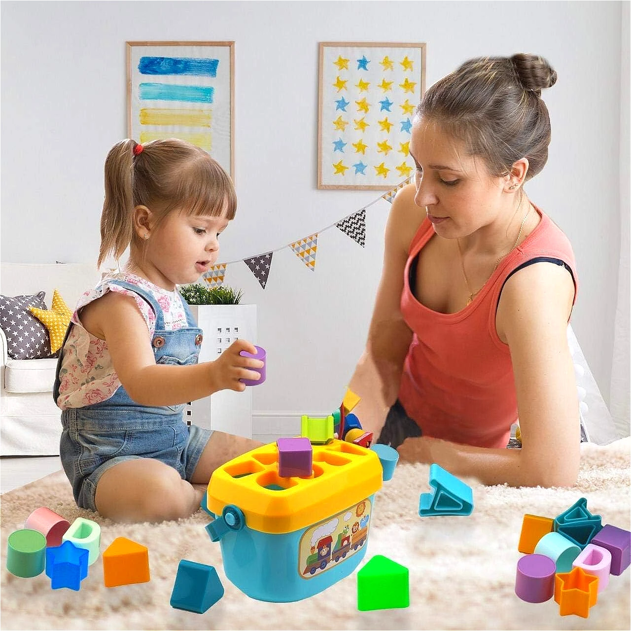 Montessori Shape Sorter Giocattoli per bambini, ABC e pezzi di forma, Giochi di smistamento di forme, Giocattoli per lo sviluppo per bambini 18M+, regalo