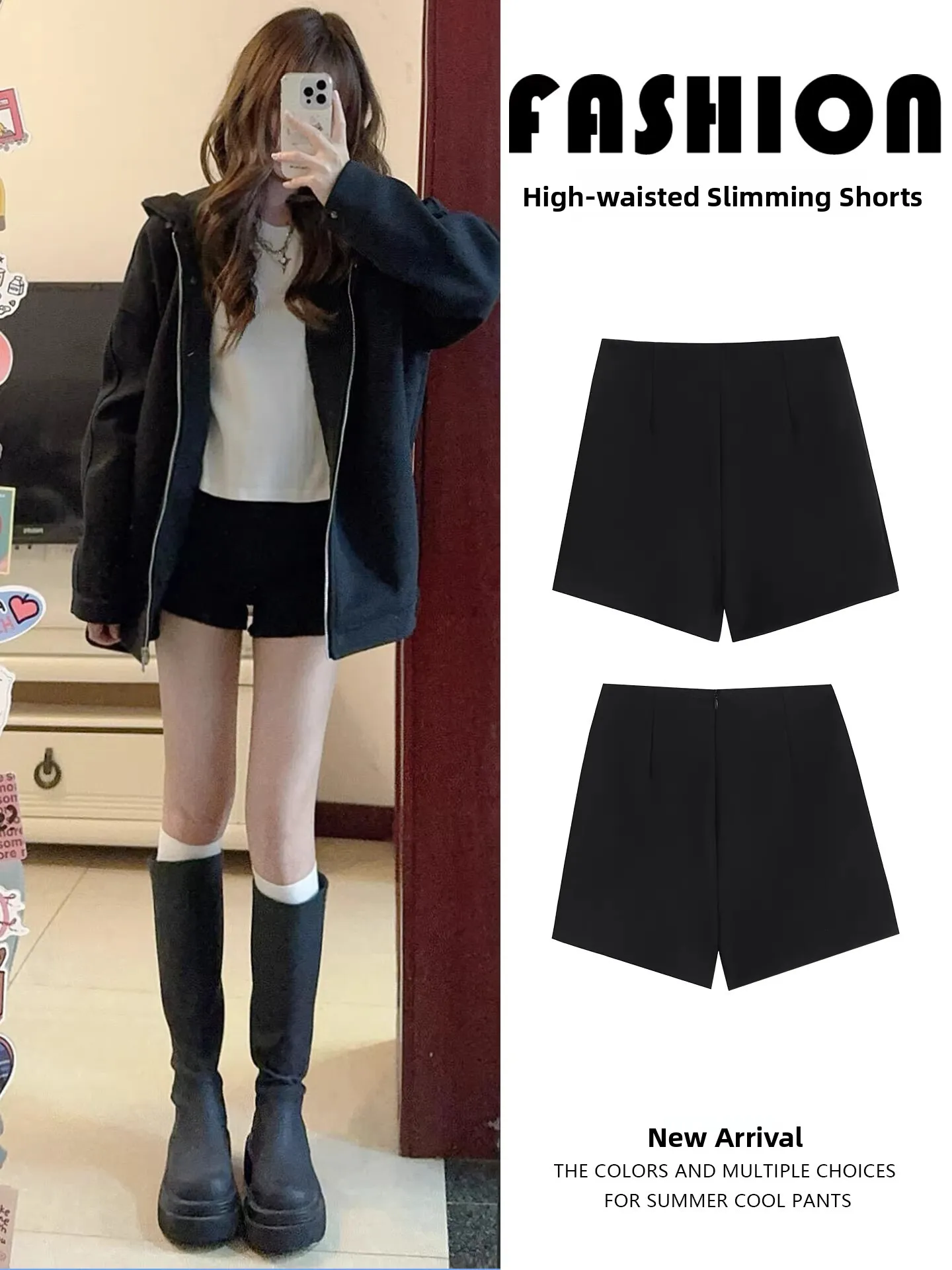 

Black High-Waist Suit Shorts Women's Spring Summer New Style Slimming Small Size A-Line Sexy Base Layer Hot Pants Boot Pants