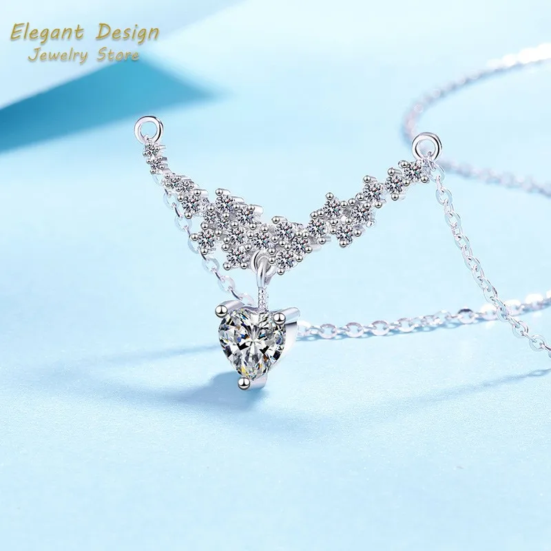 

Platinum Pt950 Clavicle Chain Heart Shaped 1ct Moissanite Flower Branch Pendants Necklace for Women Birthday Anniversary Gift