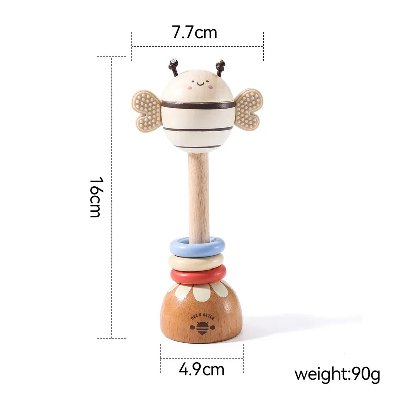 Nouveau Hochet bébé en bois bébé saisir éducation précoce hochet apaisant amusant abeille hochet