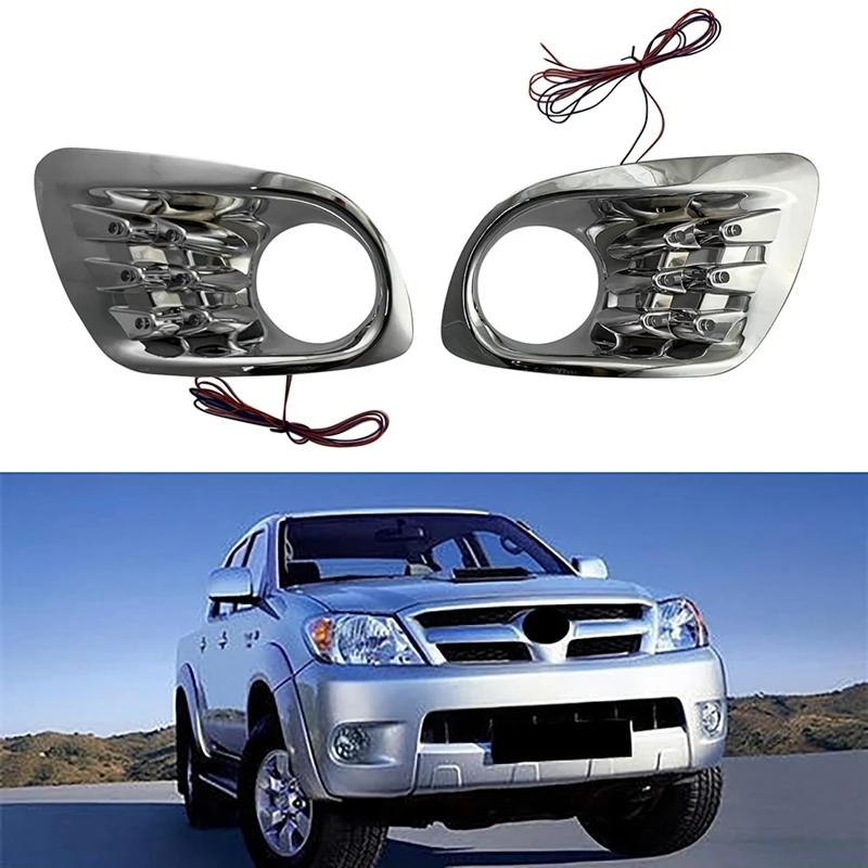 

Chrome Front Bumper Fog Light Lamp Frame Cover Trim With Light For Toyota HILUX VIGO 2005 Car Accessories