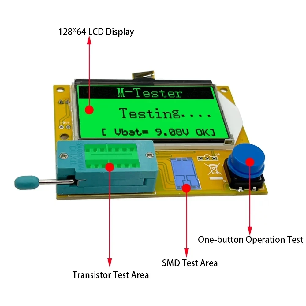 LCR-T4 T3 12846 LCD ATMEGA328 Digital Transistor Tester Meter Backlight Diode Triode Capacitance ESR MOS PNP NPN L/C/R B03