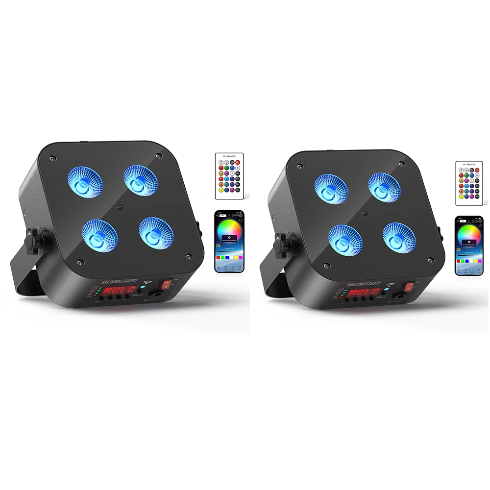 

U'King 2PCS 4x18W LED RGBWA+UV Par Light DMX 6IN1 Color Battery Wireless APP Control LED Par Light for Party Wedding Stage Light