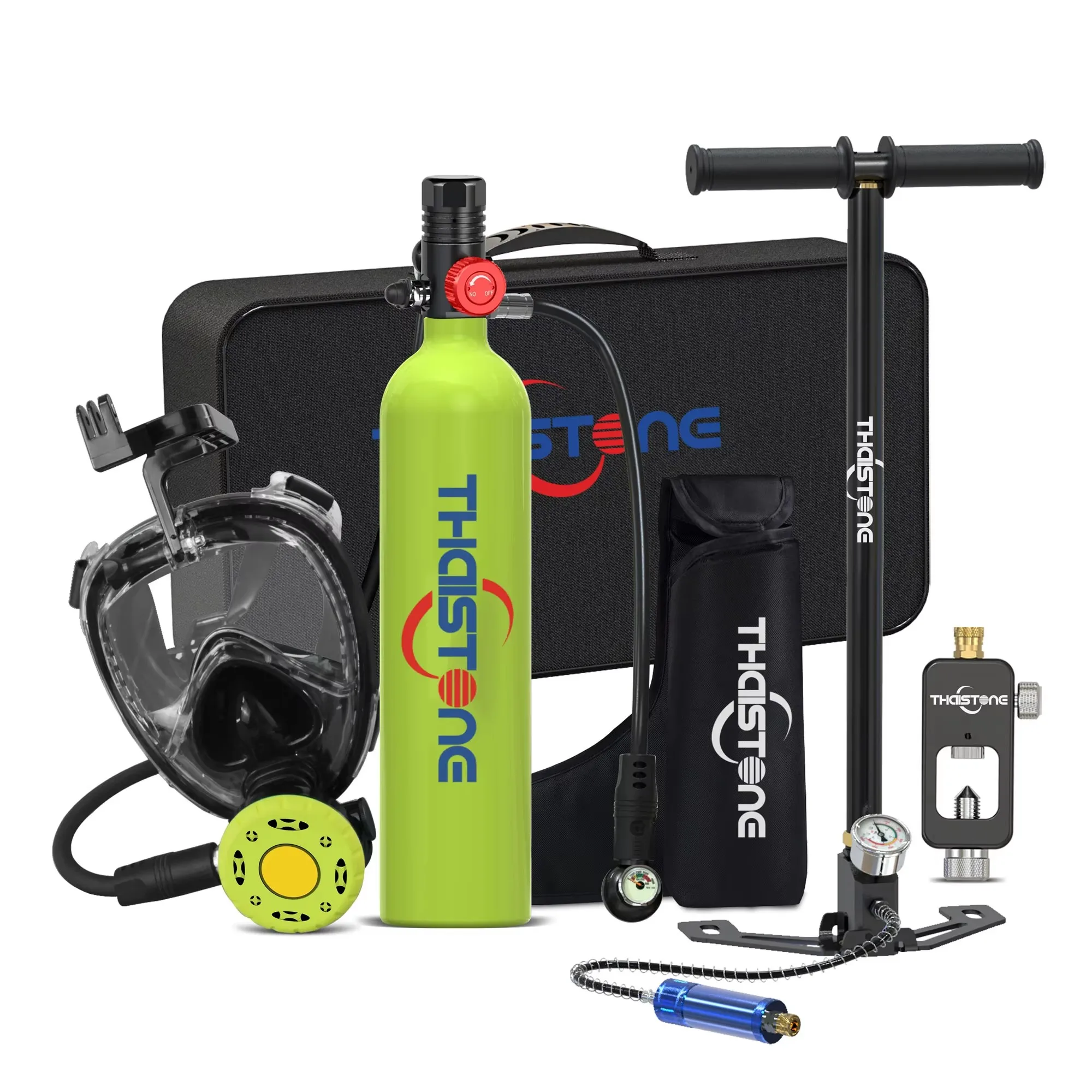 THAISTONE 1L Scuba Oxygen Tank with Hand Pump + Diving Mask for Scuba Diving & Snorkeling Underwater Breathing