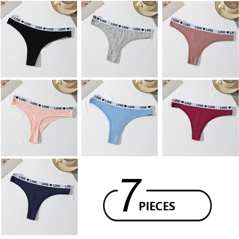 7Pcs Women Sexy Thongs Low Waist Panties Underwear Letter Girls Briefs Cotton G-String Breathable Ladies Panty Female Lingerie