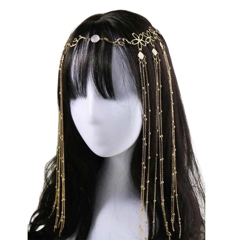 Women Accessory Crystal Water Drop Tassel Head Chain Long Tassel Golden Eyebrow Center Pendant Vintage Forehead Ornament Wedding