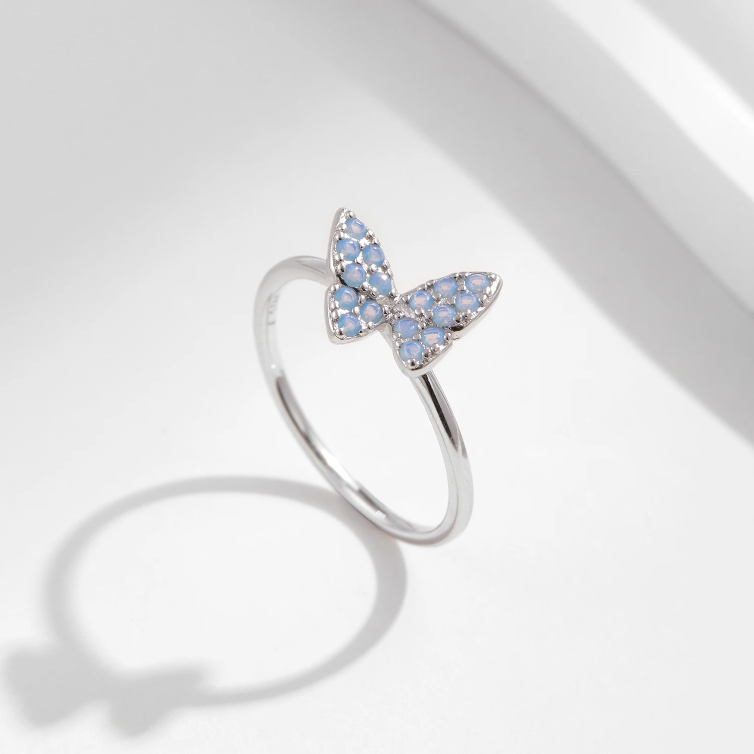 MODIAN 925 Sterling Silver Simple Charming Butterfly Blue Opal Finger Rings For Women Vacation Party Fine Jewelry Gifts