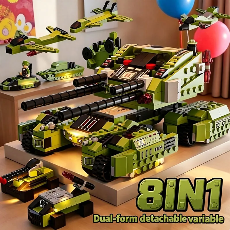 8 in 1 Tank Building Blocks Military Armored Vehicle Building Blocks Childrens Toys Birthday Christmas Gifts for Boys view 4