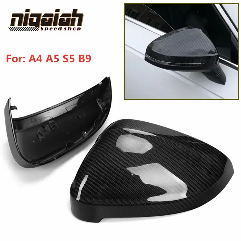 

For Audi A4 A5 B9 Side Mirror Caps Carbon fiber 2017 2018 2019 S4 S5 RS5 allroad Quattro replace Covers