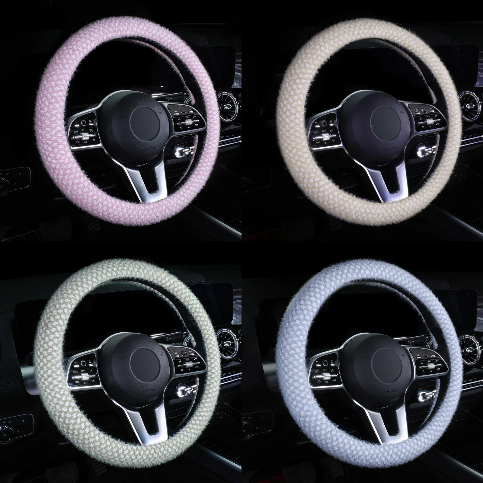 

Car Steering Wheel Cover Winter Plush Fluffy Cute Anti-Slip Warm Fur Car Accessories