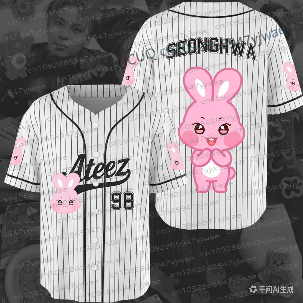 2026Cute Ateez Cartoon Characters Baseball Jersey Gift For Fan Autumn Streetwear Trend Women Men Oversize Baseball Tshirt Jersey