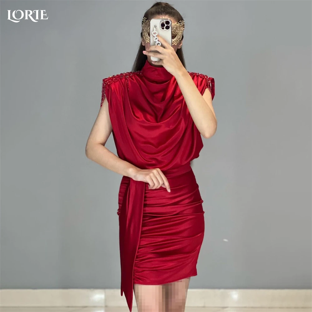 

LORIE Luxury Mini Evening Dresses High Neck Pleated Sexy Beadings Formal Prom Dress 2022 Dubai Saudi Arabia Cocktail Party Gowns