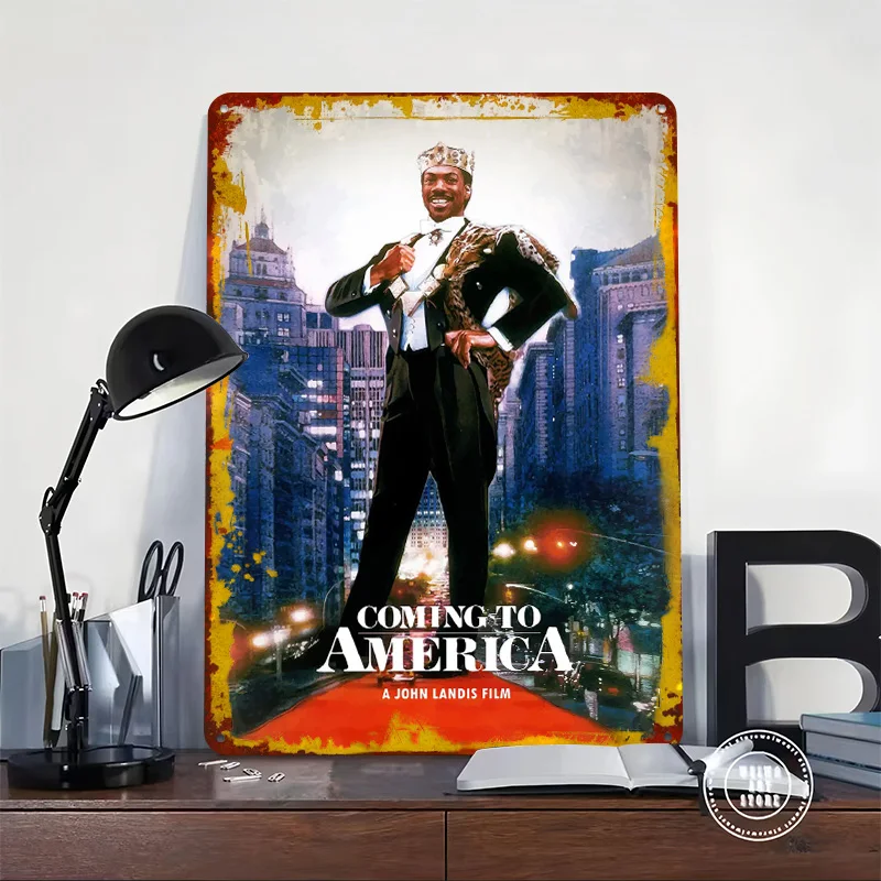 Coming To America Printed Poster Customized Retro Wall Art Vintage Metal Tin Signs for Home Bathroom Decor Gamer Room Decoration