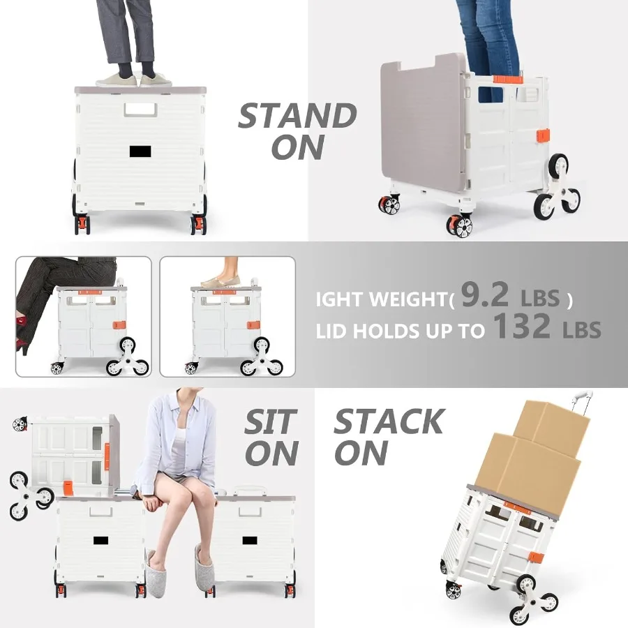 عربة أدوات قابلة للطي مع عجلات تسلق الدرج للمعلمين والتسوق: قفص دوار قابل للطي مع غطاء مغناطيسي Telesco #2