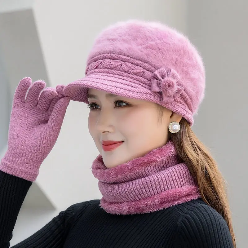 2025 New Women Hat Scarf Gloves 3 Pieces Set Thick Warm Knitted Scarves Beanies Glove Sets Russian Winter Accessories