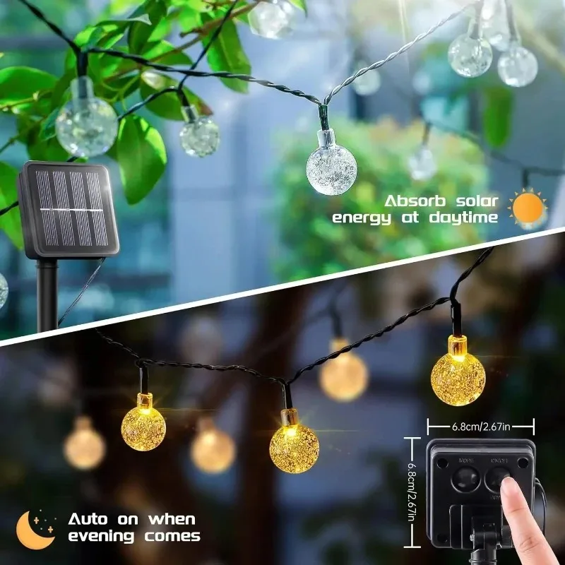 Solar String Lights Outdoor, Waterproof Bubble Ball Orb Lights, Water Drop Design Fairy Lights for Patio Garden Holiday Decor