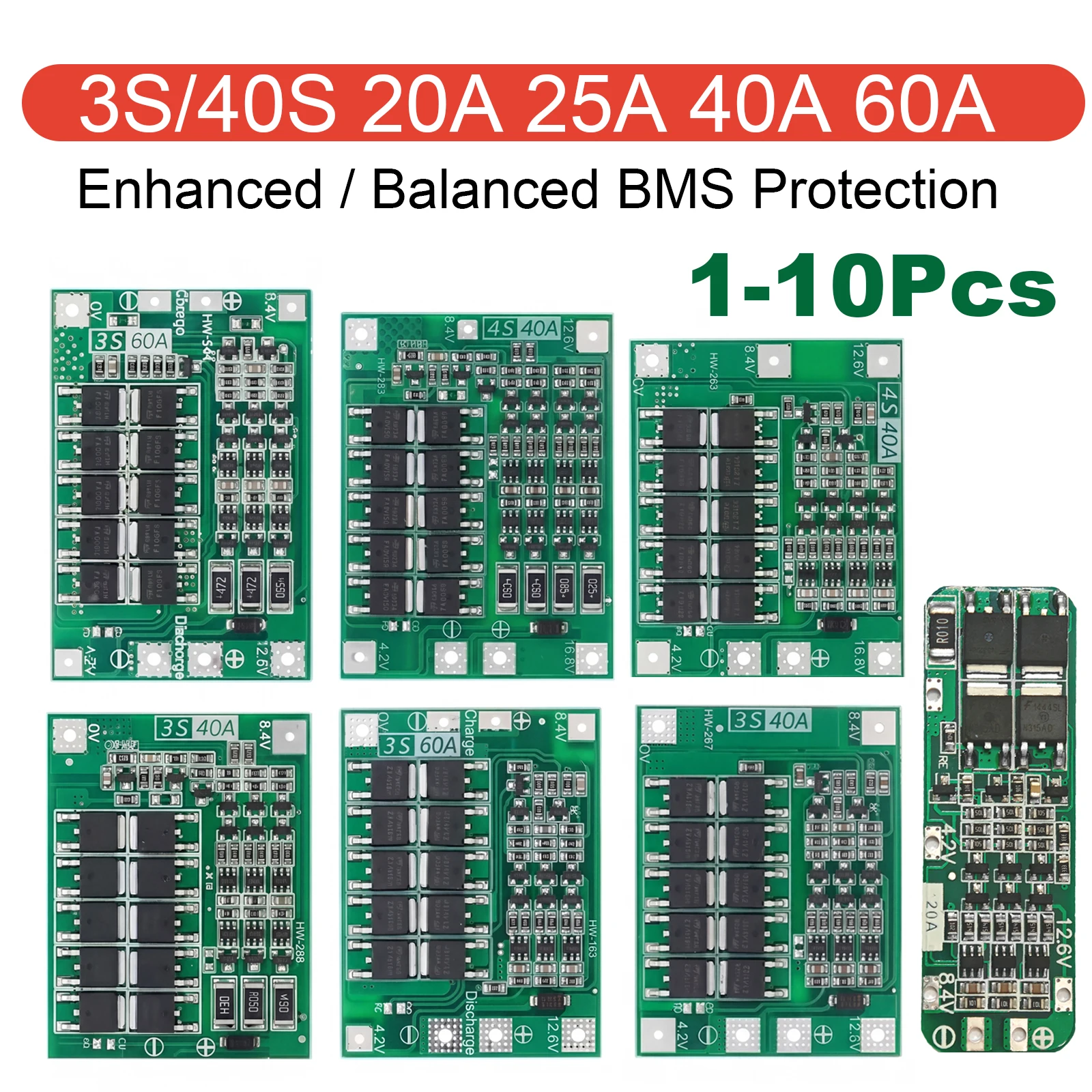 3S 4S Li-ion Lithium Battery 18650 Charger Protection Board BMS 20A 25A 40A 60A Enhance Balance with Balance For Drill Motor