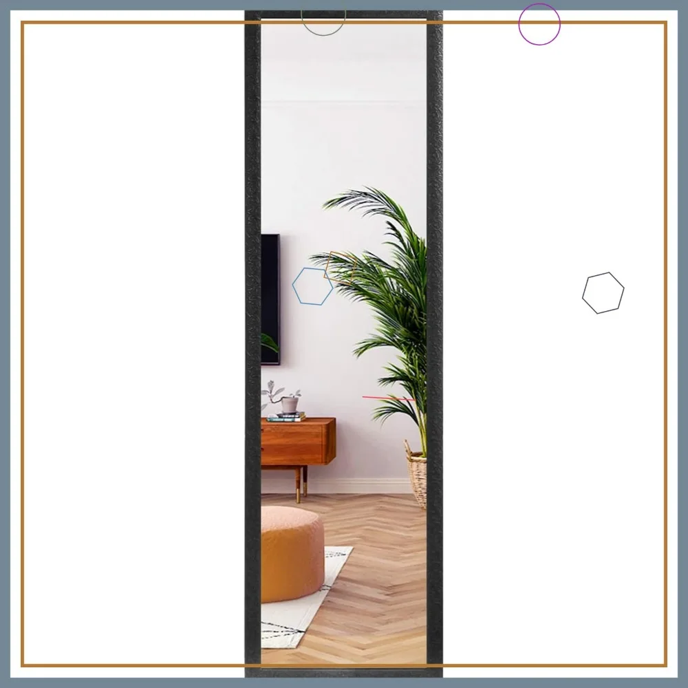 

Full Length Wall Mirror with Engraved Frame, 50x14 Inch Black Rectangle for Bedroom Living Room Dressing
