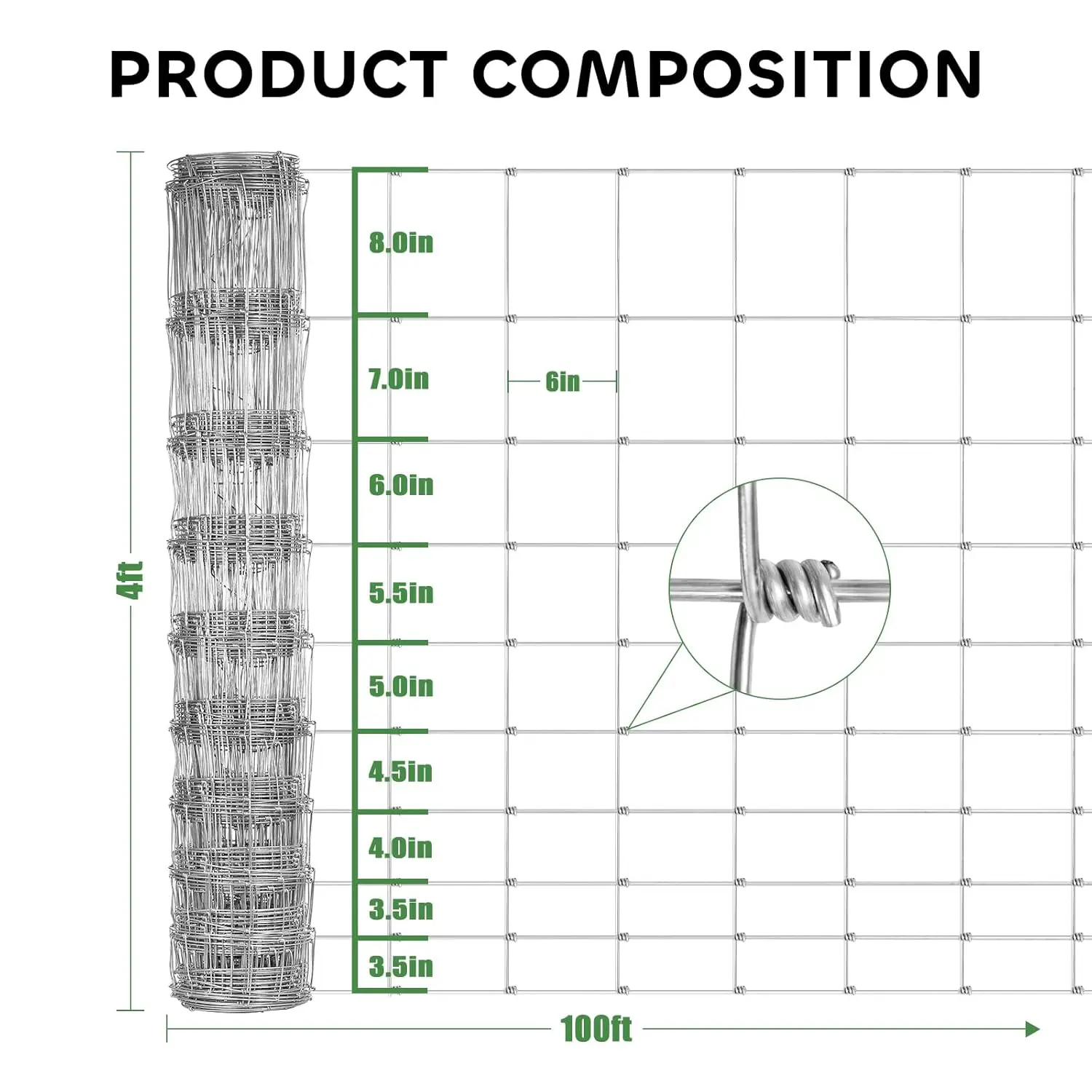 ألواح الماشية شديدة التحمل بـ 12 مقاسًا، سياج فولاذي مجلفن بطول 4 أقدام × 100 قدم لحماية المزرعة والحديقة
