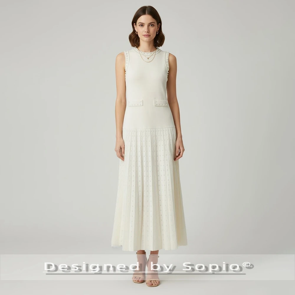 حبات اللؤلؤ محبوك فستان ماكسي المرأة الصيف فسكوزي أكمام موضة تانك الجلباب سيدة أنيقة مساء حفلة فستان طويل 2026 #1