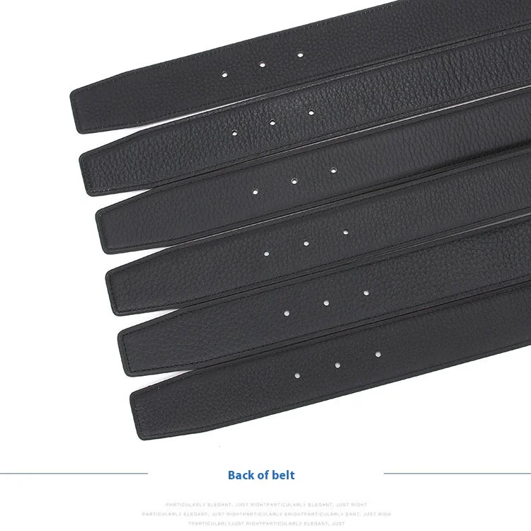 No Buckle Luxury Ultra-thin Pointed New Mens Litchi Grain Holes Belt Brand Male Genuine Two Sides Strap Jeans Belts 3.2/3.8cm