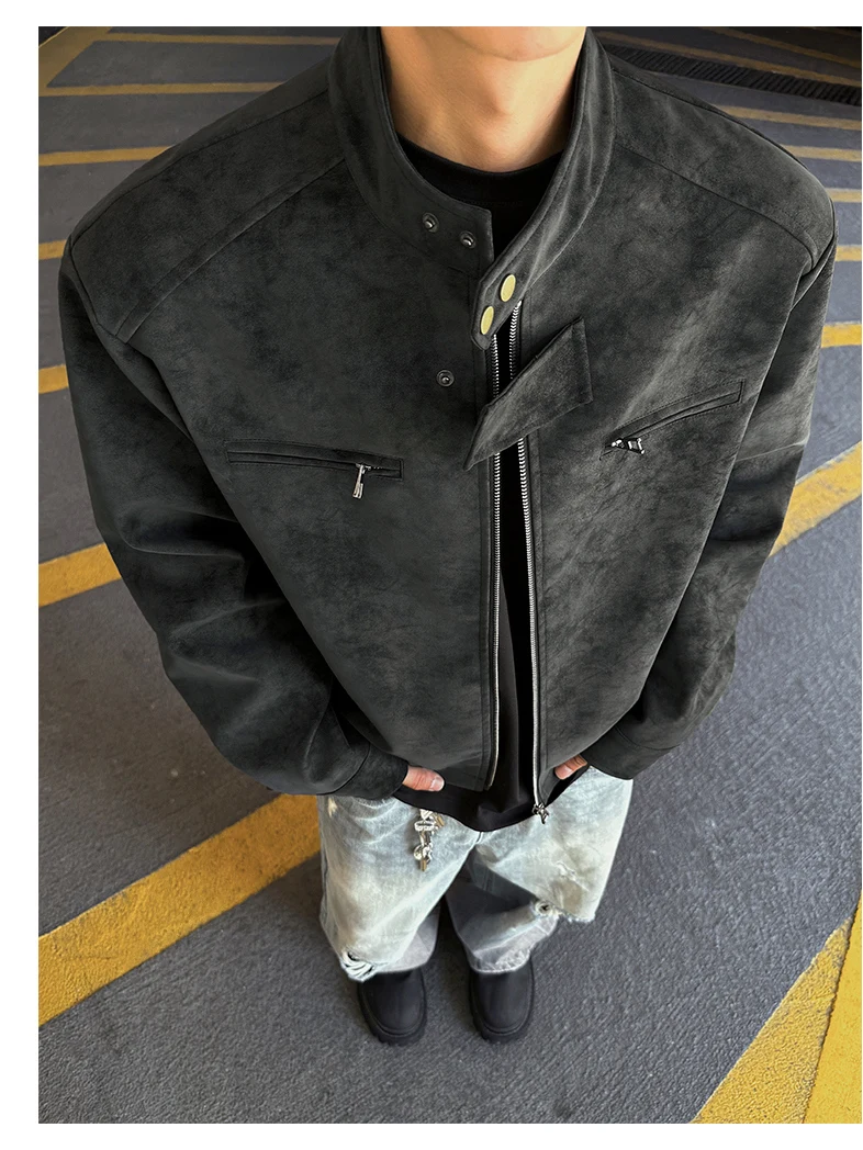 

Американский Sle Thiened ретро байкерский кожаный джет, мужское осенне-зимнее пальто с воротником-стойкой, крутое пальто из искусственной кожи Haome