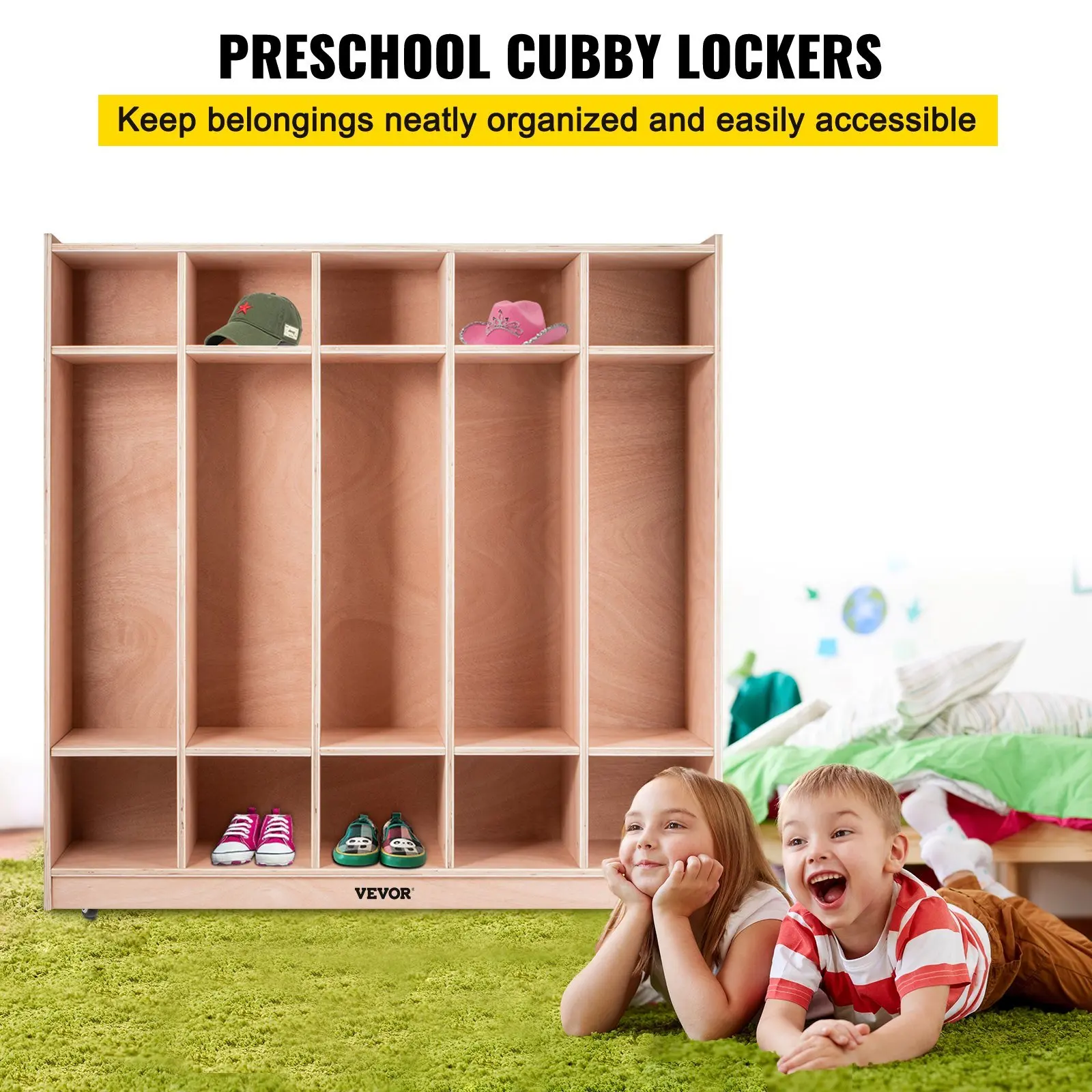 Preschool Cubby Lockers 5-Section Plywood Birch Coat Locker 15MM Thickness Kids Locker for Home 48.4 Inch High Durable Cla