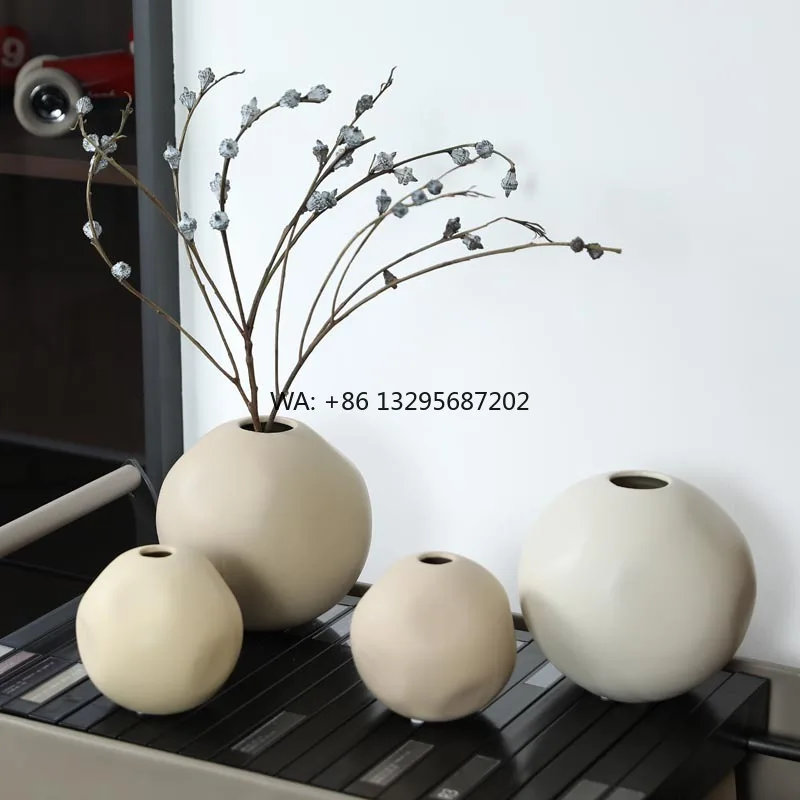 

Wabi-Sabi Style Creative Round Ceramic Vase Arrangement Living Room Dried Flower Arrangement Ins Style Soft Flower Ware