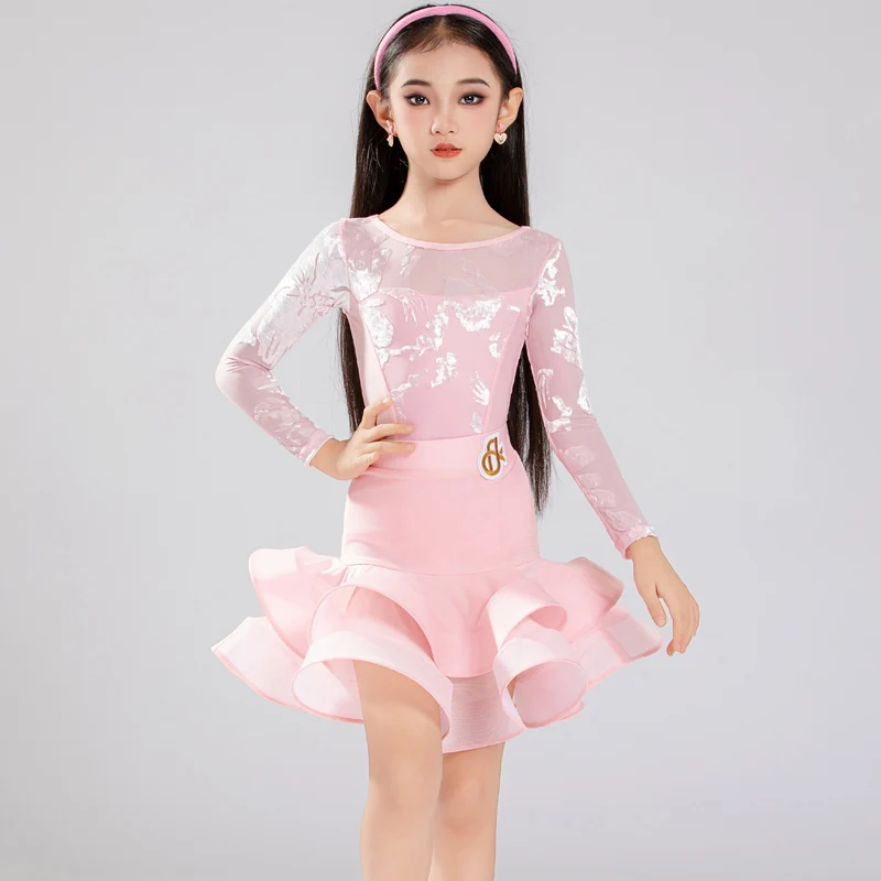 Salsa Latin Dance Dress Girls Children Latin Practice Dress Ballroom Dress Standard Samba Tango Dance Costume Girls Dance Skirt