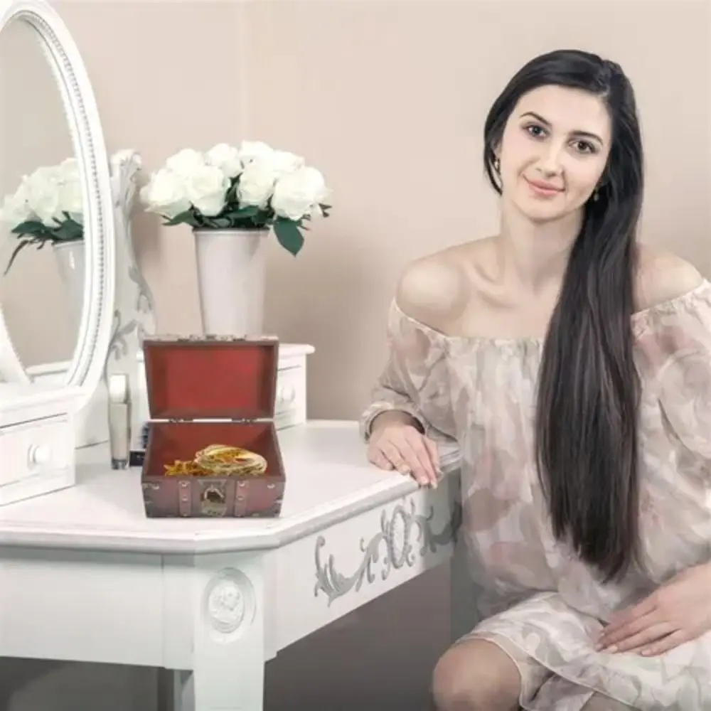 

Vintage Wooden Treasure Box Antique Design With Bronze Color Lock Jewelry Box European Retro Style Treasure Chest Trinket