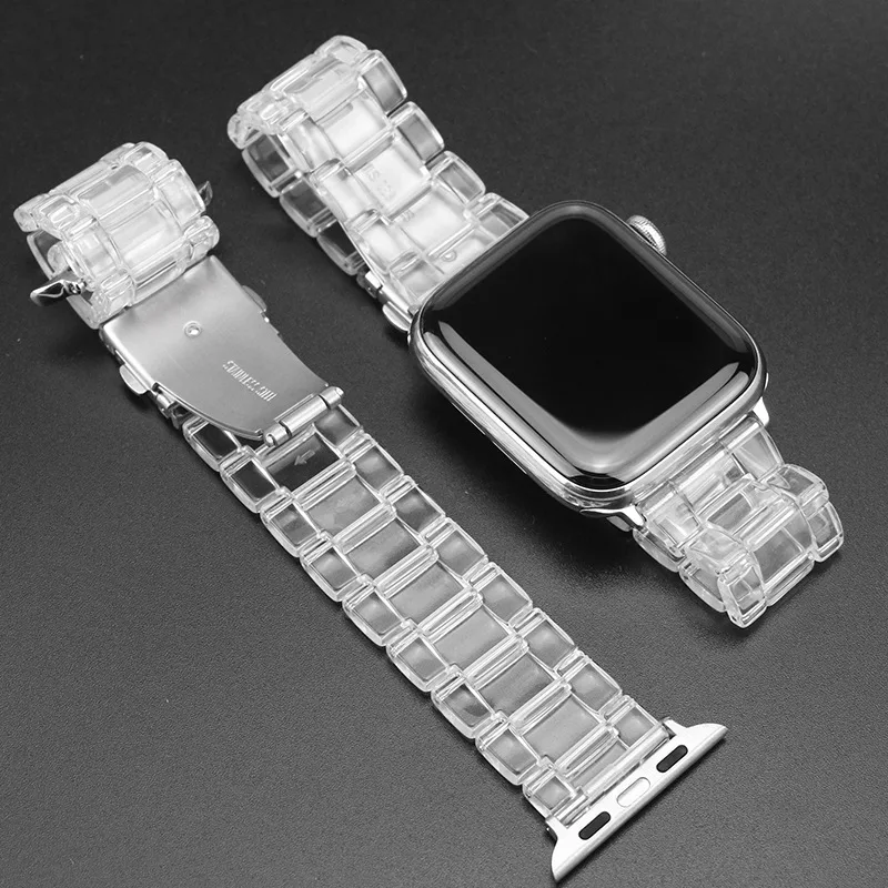 Transparent Resin strap for apple watch band 42mm 40mm correa 44mm 38mm Smart Wrist link bracelet iwatch series 8 7 6 5 4 SE 9