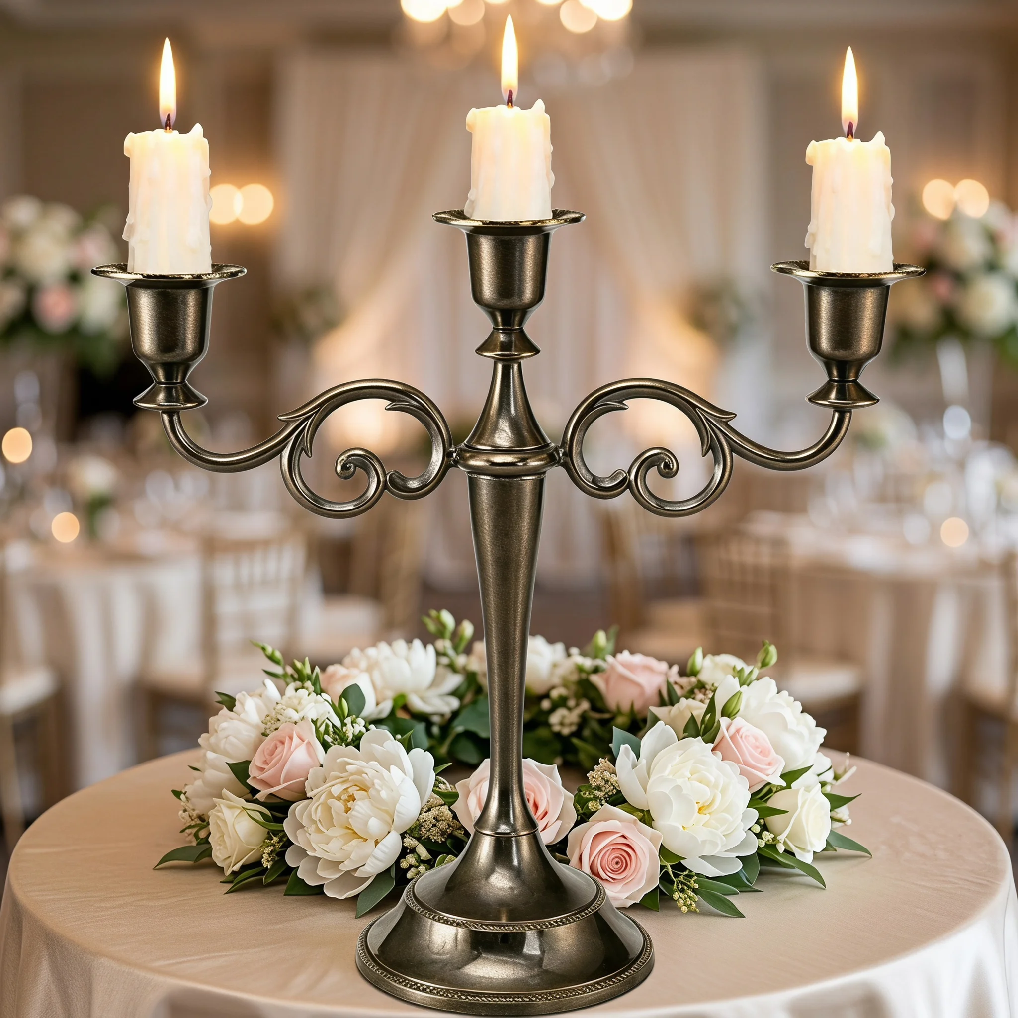 Classical 3-Arm Candelabra Stable Base Taper Candle Holder Table Center Decor for Wedding Dinner Festive Occasions Multi Color