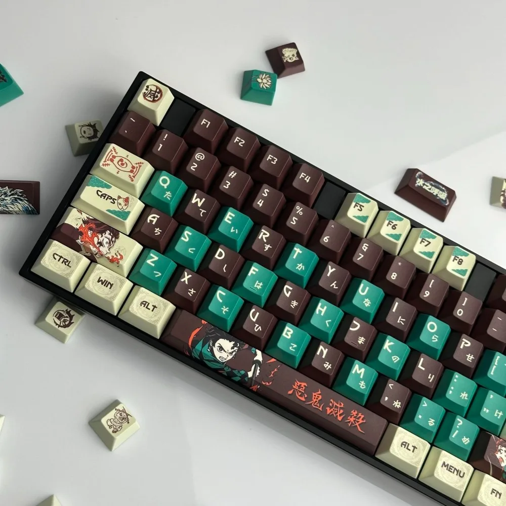 Demon Slayer Keycaps Tanjiro Kamado PBT Dye-Sublimation OEM Profile Mechanical Keyboard Keycaps for 61 68 75 87 104 Keys Gift view 2