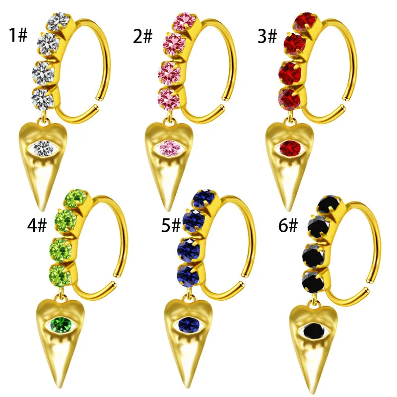 Fashion 316L Surgical Stainless Steel CZ Dangle Nose Studs Colorful Zircon Indian Hoop Nose Rings Naz Piercing Earrings Jewelry